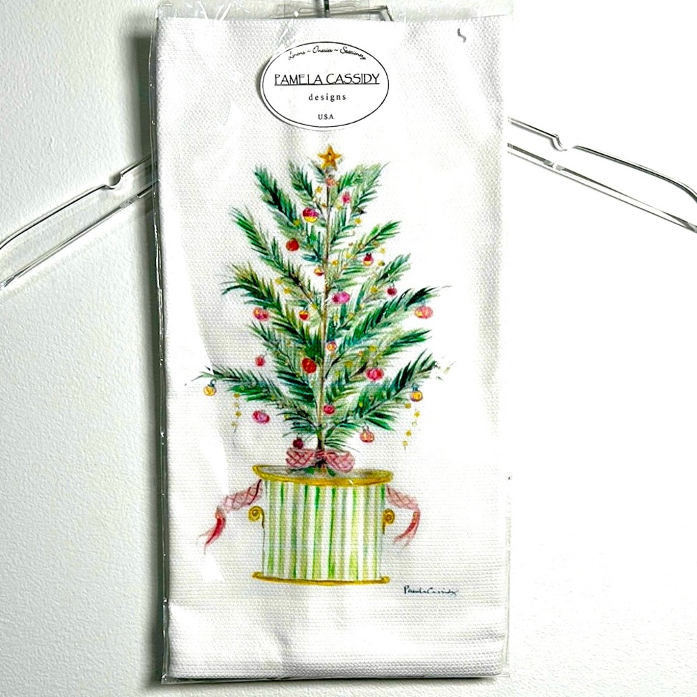 Pamela Cassidy Designs Hand Printed WE NEED A LITTLE CHRISTMAS Kitchen Towel NEW